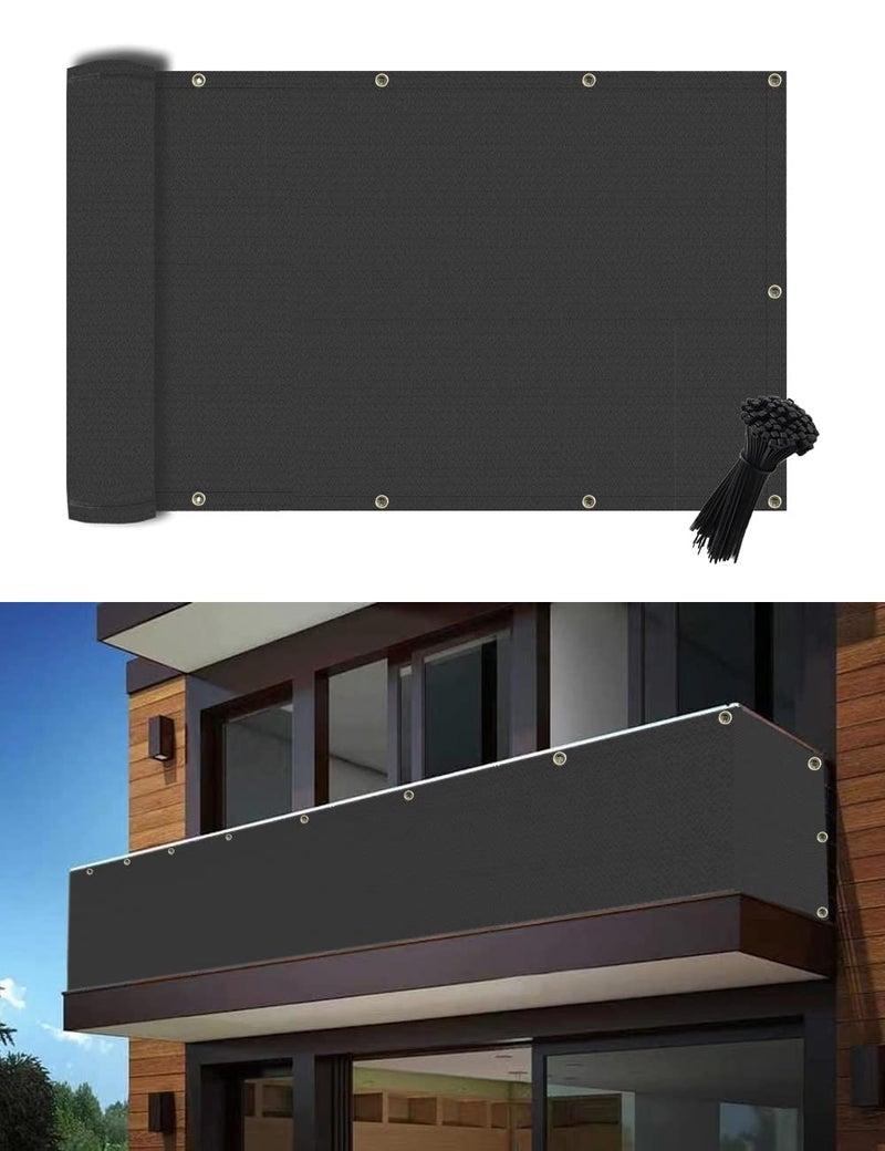 POYEE 3'  16' Black Balcony Privacy Screen Fence Cover UV Protection Weather Resistant Waterproof Shade Cloth for Outdoor Patio Apartment Backyard Porch Deck Railing with Zip Ties